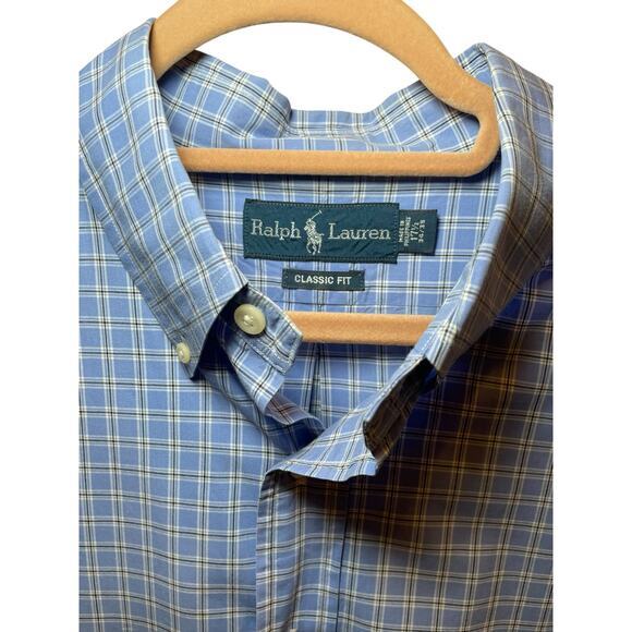Ralph Lauren Men Classic Fit 17.5 34/35 Button Down Long Sleeve Shirt Blue Plaid - Picture 3 of 9